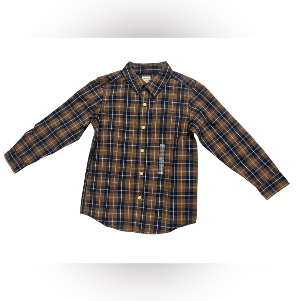 NWT’s carters button down plaid blue and brown shirt